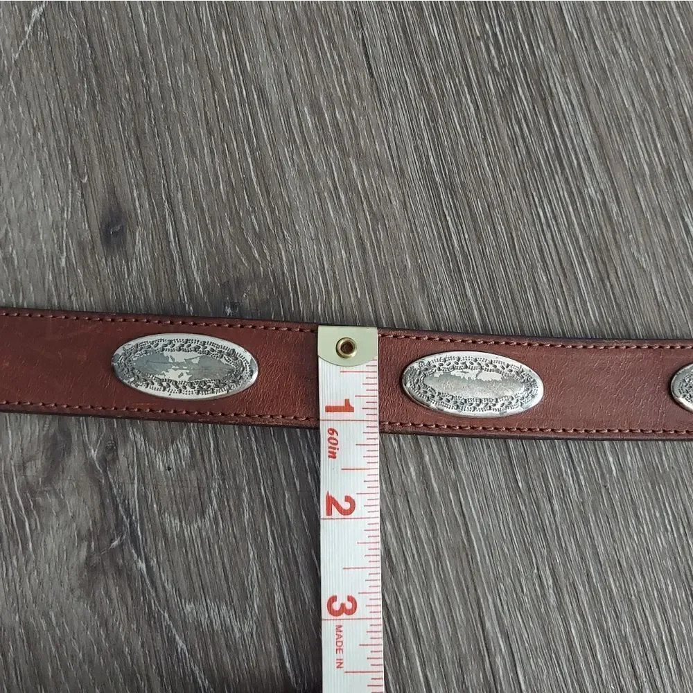 Vintage Brown Leather Oval Conchos Belt 36
